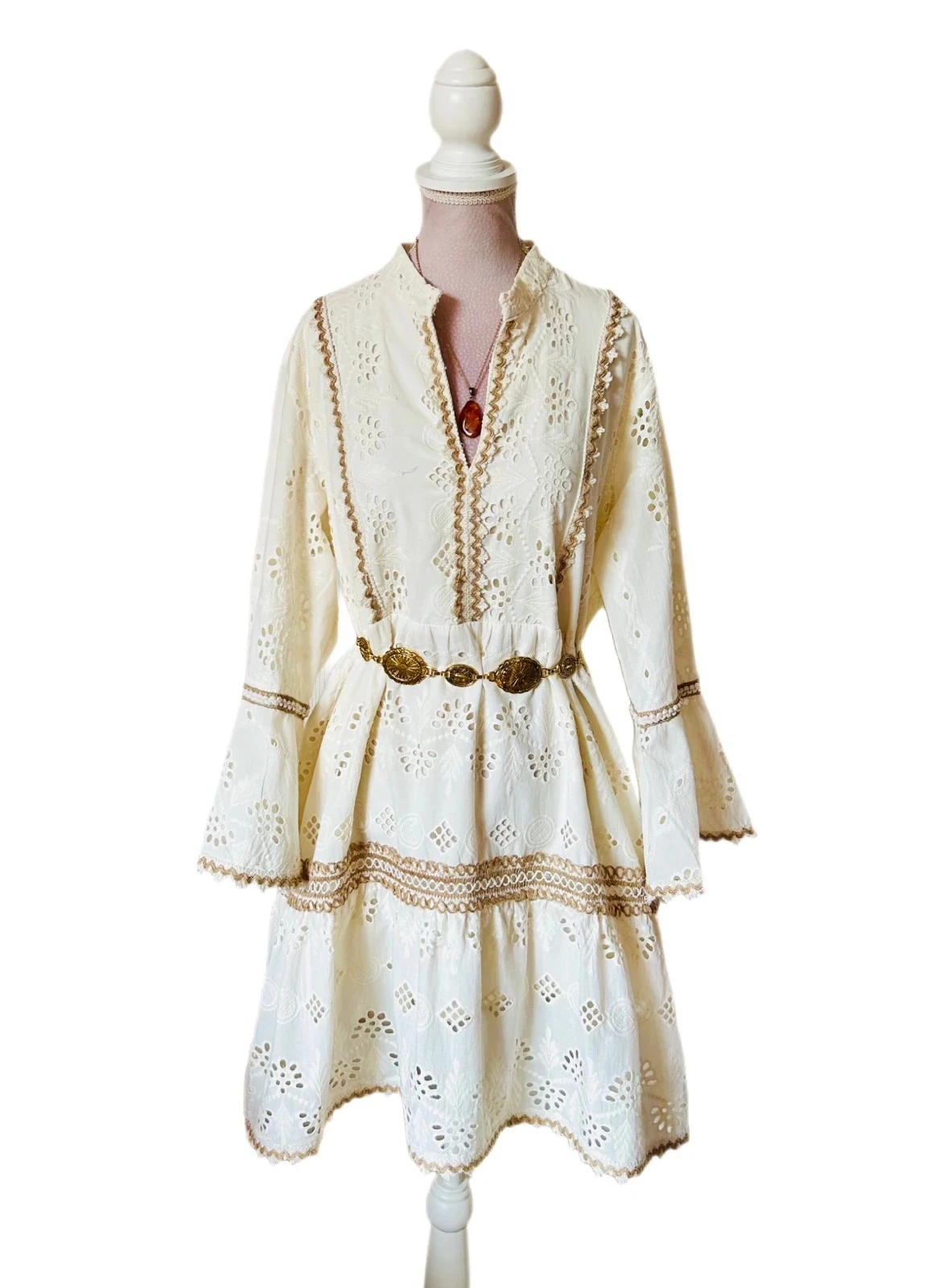 🌾🍃Cotton bohemian cottagecore romantic prairie embroidered dress S/M🌿💐 – photo 6